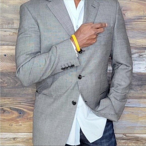 Hugo Boss Wool Silk Black Gray Geo Blazer Sport Jacket Size 38R - Picture 3 of 9